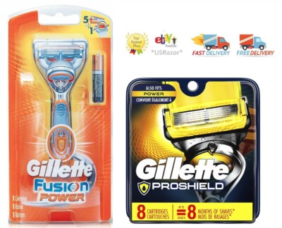 8 Gillette Proshield Chill Blades Refills Cartridges & Fusion Power Razor Shaver