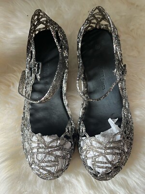 Wild Diva Lounge  Girl Sparkly Silver Dress Strap Shoes Youth Size 5