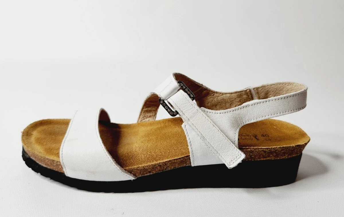 Naot Pamela White Leather Wedge Comfort Sandals Made in Israel