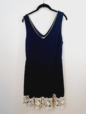 Yellow Star Women's Navy Blue V Neck Pleated Bottom Knee Length Dress In Size 1X
