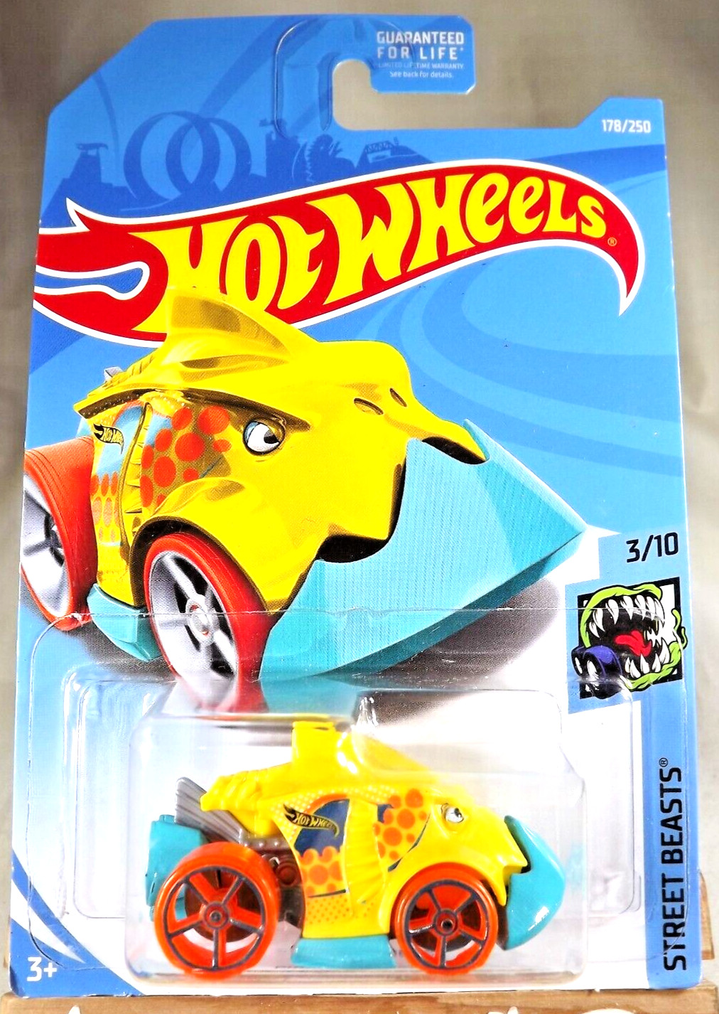 2019 Hot Wheels #178 Street Beasts 3/10 PIRANHA TERROR Yellow-Teal wOrangeWhlOH5