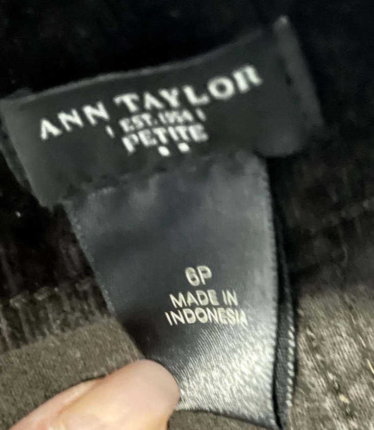 Ann Taylor 棕色灯芯绒铅笔裙带口袋背面开衩娇小 6P — 第 3/4 张图片