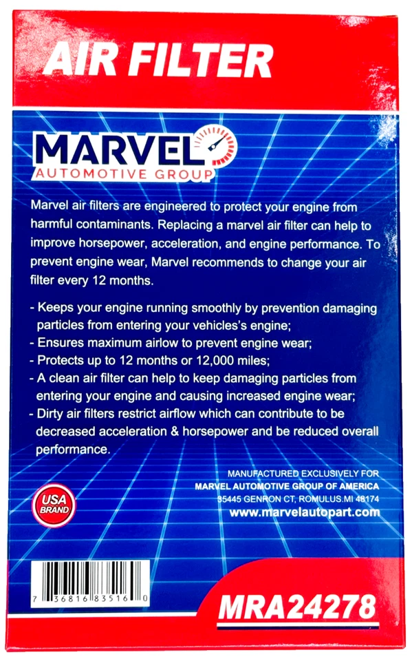 Filtro de aire motor Marvel MRA24278 (16546-AA020) para Nissan Altima 1993-2018 Foto 3 de 4