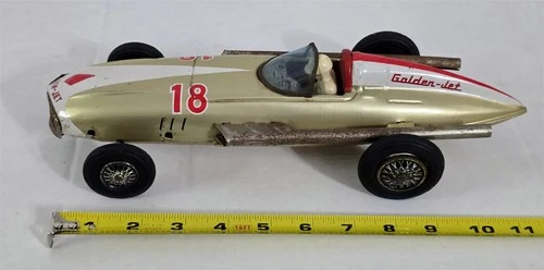 X-214 VINTAGE 1960'S BANDAI JAPAN TIN LITHO GOLDEN JET RACER #18 INDY CAR