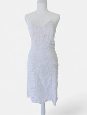 Vintage Betsy & Adam White Lace Strapless Dress Ruched Rhinestone 7/8