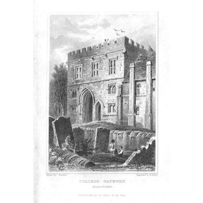 MAIDSTONE Kent, College Gateway - antiker Druck 1829