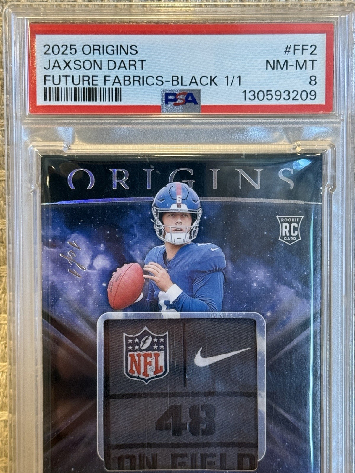 2025 Panini Origins Jaxson Dart Rookie - Future Fabrics Black 1/1 #FF2 (MEM, RC) view 2