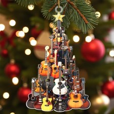 Guitar Christmas Ornament, 3D Acrylic Guitar Tree Ornament, Music Ornaments G...