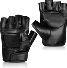Genuine Leather Cycling Fingerless Gloves, Outdoor Driving Motorcycle Sport