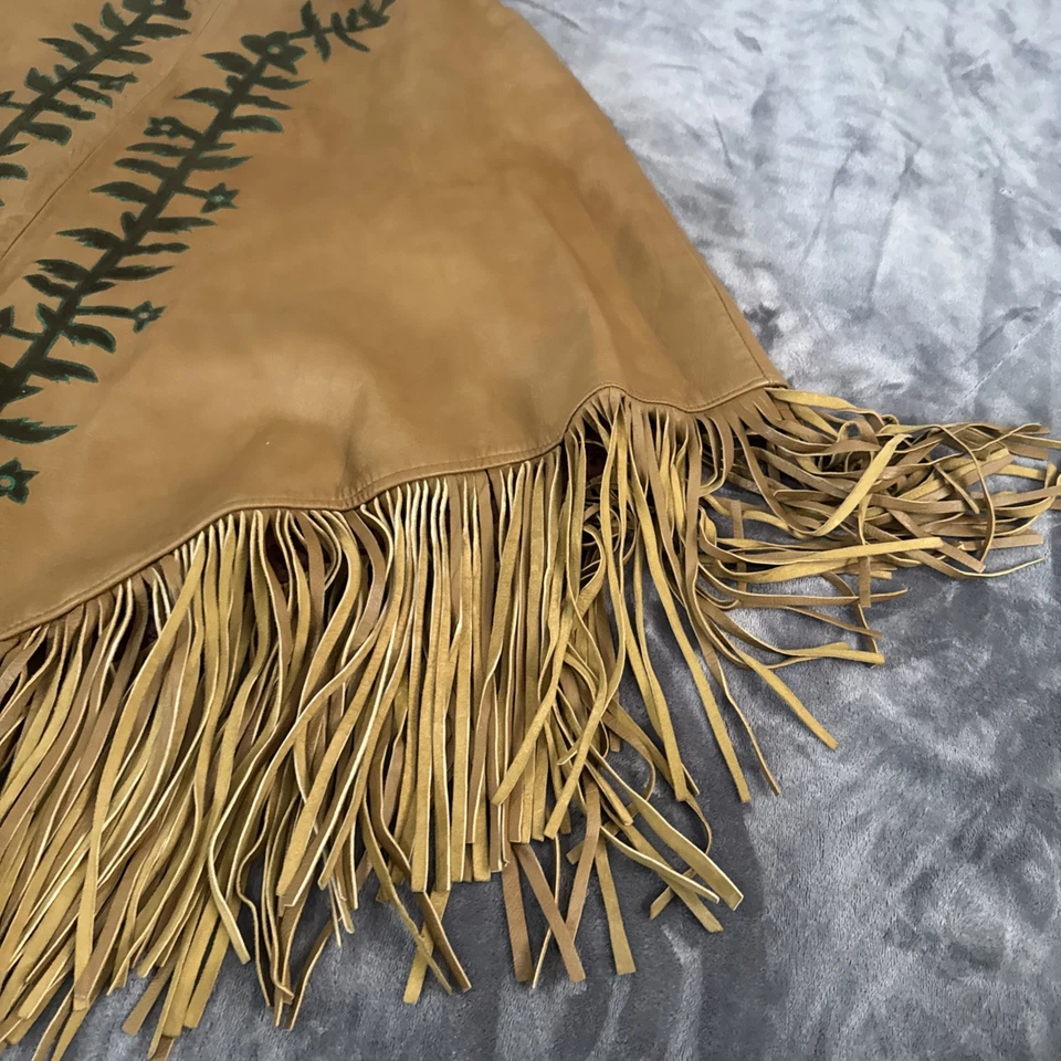 Poncho vintage com franja de couro Giorgio Mobiani - Imagem 4 de 4