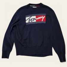 Tommy Jeans Mens Navy Blue 100 Cotton Logo Crewneck Sweater Size M Heritage