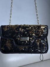 BCBGMAXAZRIA Black  Gold Sequin Mini Shoulder Bag   Chain Strap   Evening Purse