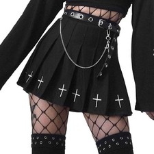 Pleated Punk Rock Gothic Lolita Mini Pleated Skirt Women Black High Waist