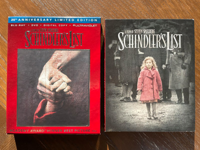 SCHINDLER'S LIST 20th Anniversary Blu-ray/DVD 3-Disc LTD ED Slipcase ~ LIKE NEW!