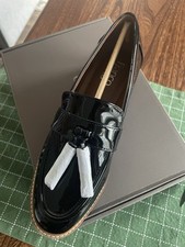 NIB Franco Sarto L-Carolynn Lug Sole Loafers Black Patent Leather, Size 7.5 Wide