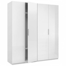 Armadio guardaroba 4 ante 2 barre appendiabiti con ripiano superiore bianco