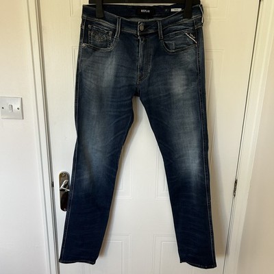 Replay Jeans Mens W32 L33 Blue Anbass Stretch Slim Tapered M914 Denim Hyperflex