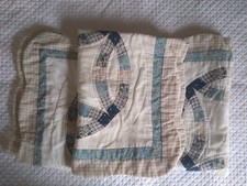 Vintage pillow shams Trio 3 Patchwork Quilt Blue White Covers Wedding Ring 40s