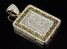 1.50 Ct Round Cut Moissanite Dog Tag Charm Men's Pendant 14K Yellow Gold Plated