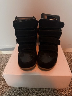 Isabel Marant Women s Black Suede High Top Hook & Loop Sneakers Gum Sole