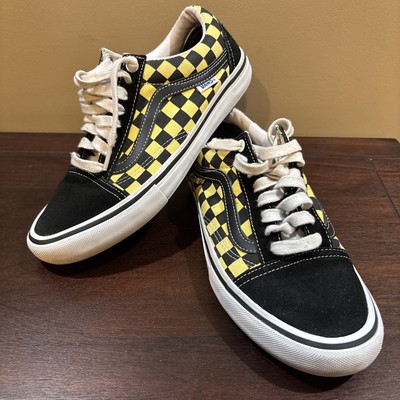 VANS Old Skool Pro SKATE Suede Textile Check Black Yellow 508357 Mens 6.5 Shoes