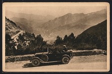 Cartolina Auto Fiat 509 1926, Veicolo con capote aperta su percorso panoramico tra N 