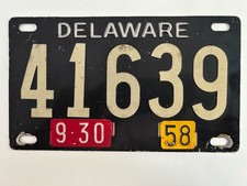 1958 Delaware License Plate Black Stainless Steel White Reflective Numbers "VG"