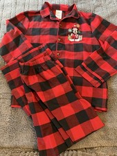 Disney Mickey Mouse Christmas Pajamas 2 Piece Plaid Flannel Unisex Child 9/10
