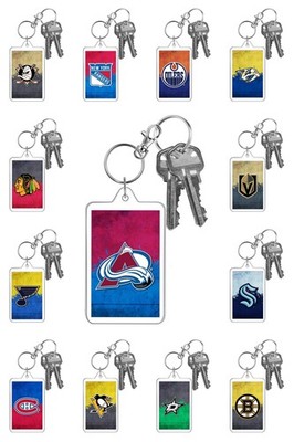 NHL Hockey Photo Keychain Ice Rink Style Team Logo Color Splash ID Badge Clip