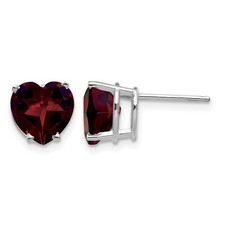 Garnet Heart Post Earrings Real 14k White Gold 8mm Women's