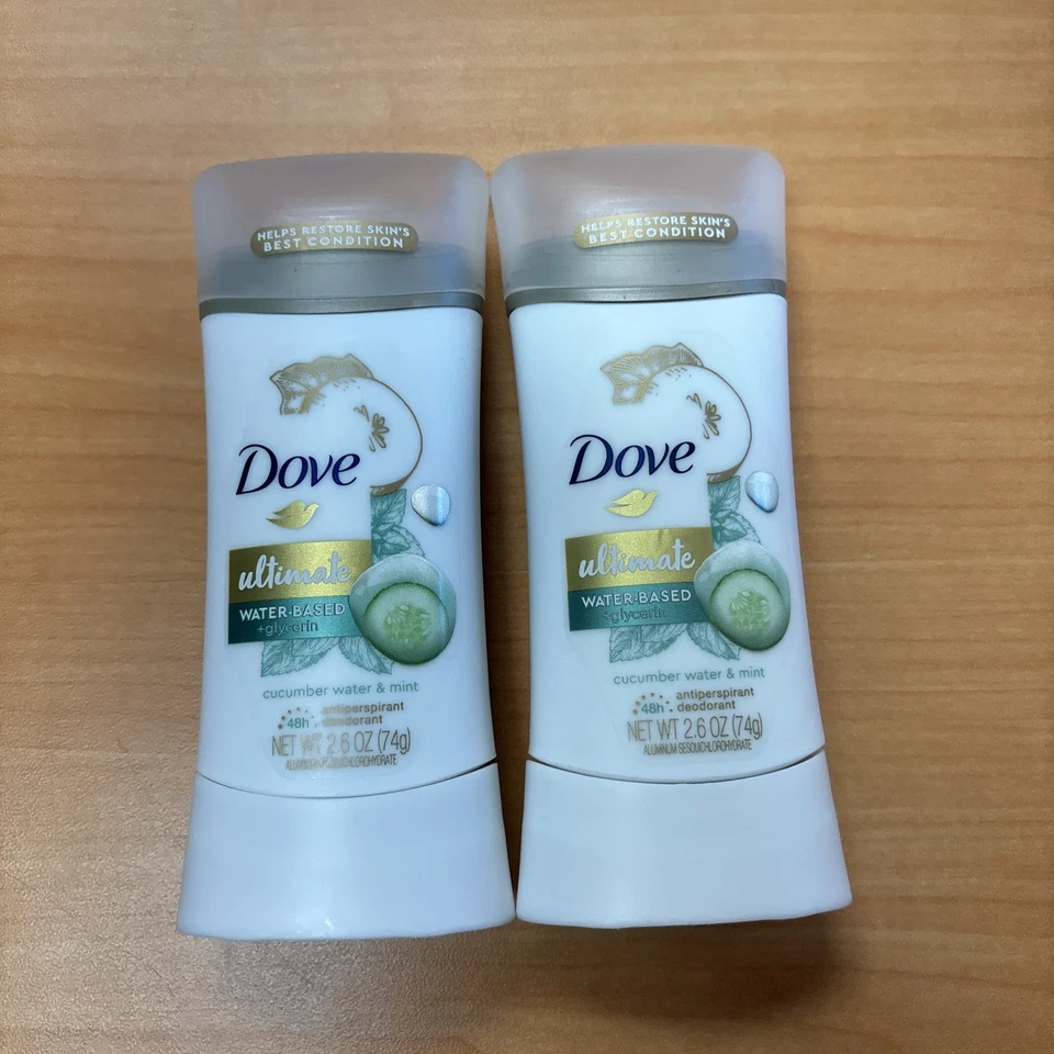 Paquete de 2 ~ Desodorante antitranspirante en barra agua pepino/como nuevo 2,6 oz Dove Ultimate Foto 3 de 4
