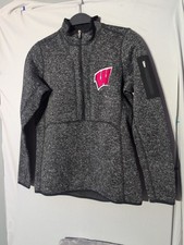 UW Wisconsin Badger's Black Fleece Women's Large Pullover Sweatshirt 1/2 Zip