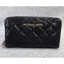 Michael Kors Zip Around Wallet Womens OS Black Good Quilted Embossed