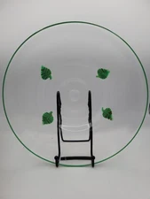 ANNIEGLASS Art Glass Cake Plate Platter 11.5” Made in USA signed Leaf Design