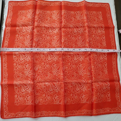 Vintage Scarf Orange White Paisley Dot 19" Square Retro 70s 80s Western Bandana - Picture 5 of 5