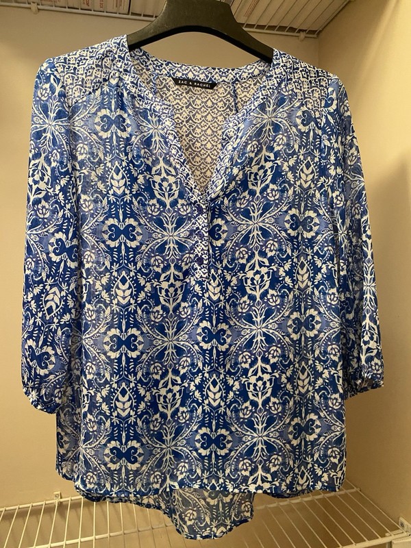 Zac & Rachel Women’s Size L Blue And White Floral 2-piece Blouse And Cami Set