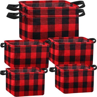 6 Pcs Buffalo Plaid Basket Square Storage Basket Buffalo Check Basket Bin Solid