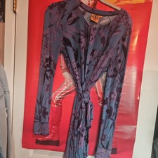 Tory Burch Blue & Violet Floral Viscose Signature Print Dress S With Belt 