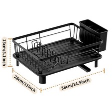 Kitchen Sink Dish Drainer Rack with 360°Drip Tray Cutlery Holder Plate Cup Racks