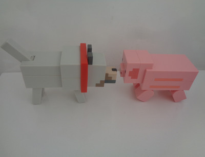 Minecraft Wolf gezähmter Hund 11 cm Kunststoff Figur & Schwein beweglich