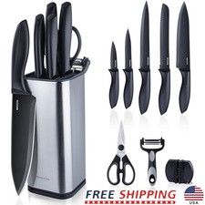 5 Piece Kitchen Knife Set Stainless Steel Block W/ Accessories Precision Cutting