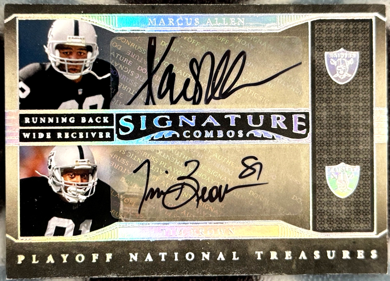 MARCUS ALLEN TIM BROWN 2007 PLAYOFF NATIONAL TREASURES DUAL AUTO SP /20 SC-MATB