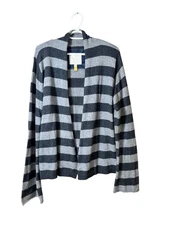 American Eagle XXL Striped Open Front Cardigan Cotton Angora Blend Gray Cozy