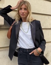 Tory Burch 2 Button Black Wool Tuxedo Blazer Jacket Size 4