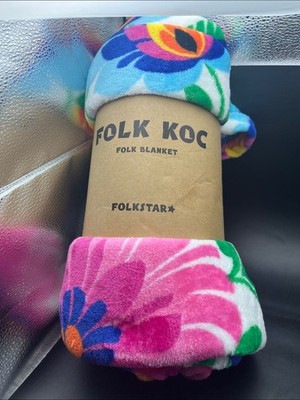 FOLK KOC Floral Fleece Blanket - Polish Folk Art Blanket (150x200 cm)