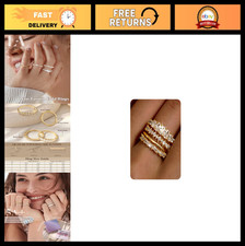 14K Gold Plated Stackable Rings Set for Women - Dainty CZ Wedding Bands, Minimal