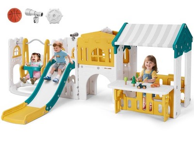 10in1 Toddler Slide Swing Playset Climber w/Playhouse Playground Indoor Outdoor