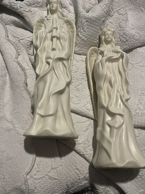 2 Porcelain/Ceramic Angels 12x3 One With Flute One With Harp