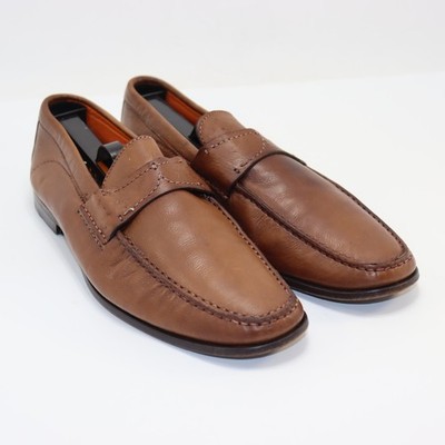Santoni Italy Leather Penny Loafer Dress Shoes Brown Men\'s Size US 10 Driving Santoni Leather Penny Loafers | Saks Fifth Avenue main image 3