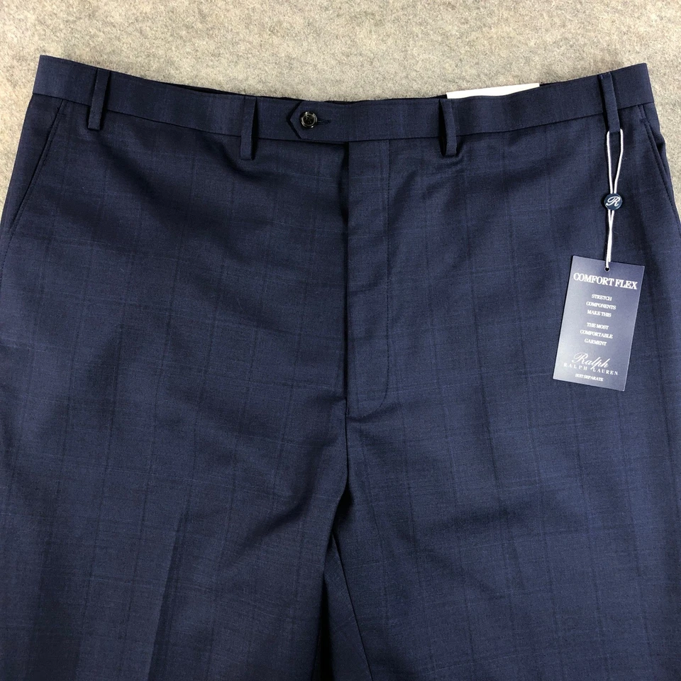 Ralph Lauren Big Tall Mens Navy Plaid Wool Blend Suit Separate Pants 46W Long - Image 4 of 4